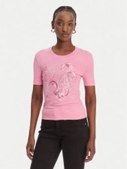 Versace Jeans Couture T-Shirt 80HAHE01 CJ02E Różowy Slim Fit. Czerwone t-shirty damskie Versace Jeans Couture, l, bez wzorów, z bawełny, bez kołnierzyka, bez ramiączek. Za 665.99 zł.