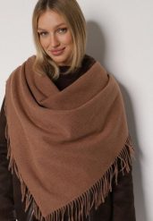 Jasnobrązowy Trójkątny Szalik z Wiskozy i Bawełny z Frędzlami Vetirala. Brązowe szaliki damskie Born2be, bez wzorów, z bawełny. Za 44.99 zł.