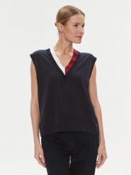 Tommy Hilfiger Sweter WW0WW40123 Granatowy Relaxed Fit. Niebieskie swetry nierozpinane damskie Tommy Hilfiger, xs, bez wzorów, z bawełny, bez kołnierzyka, bez ramiączek. Za 599.99 zł.
