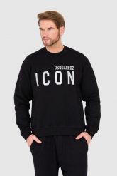 DSQUARED2 Czarna bluza męska z dużym srebrnym błyszczącym logo icon. Czarne bluzy męskie Dsquared2, l, bez wzorów, bez ramiączek, bez kaptura. W wyprzedaży za 999.99 zł.