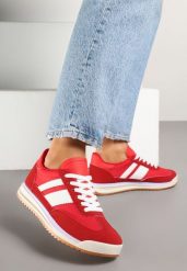 Czerwone Sneakersy Klasyczne Tenisówki z Przeszyciami Kelluria. Czerwone trampki i tenisówki damskie Born2be, bez wzorów, z jeansu, bez zapięcia. Za 79.99 zł.