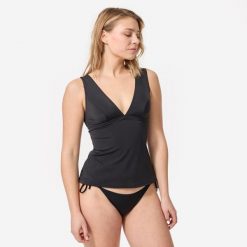 Second Life - Góra kostiumu kąpielowego Decathlon tankini... - Stan Doskonały. Czarne stroje kąpielowe damskie Decathlon, bez wzorów, z materiału. Za 58.99 zł.