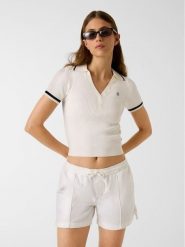 Guess Jeans Sweter W6GRZ1 Z3P32 Écru Slim Fit. Białe swetry nierozpinane damskie Guess Jeans, xl, z aplikacjami, z jeansu, bez kołnierzyka, bez ramiączek. Za 349.99 zł.