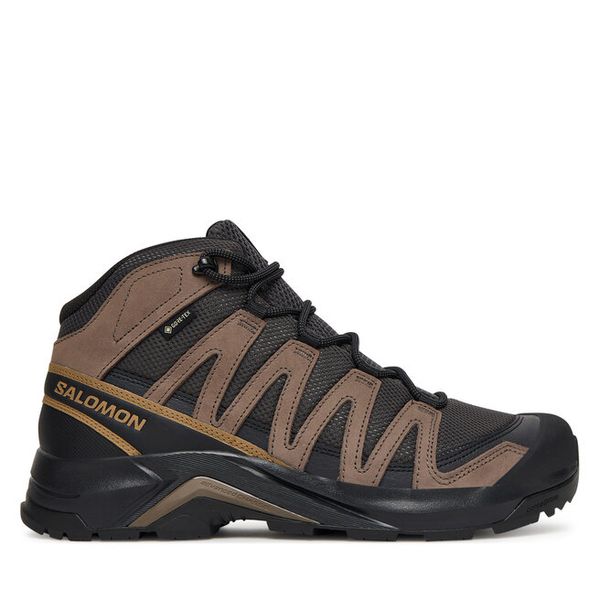 Trekkingi Salomon. Szare botki męskie Salomon, bez wzorów, z gore-texu, bez obcasa, bez zapięcia. Za 659.99 zł.