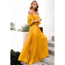 Sukienka LELA MUSTARD. Żółte sukienki damskie Sukienka LELA MUSTARD, l, bez wzorów, bez kołnierzyka, bez ramiączek. W wyprzedaży za 129.00 zł.