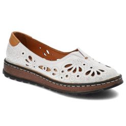 Białe Półbuty Artiker Damskie Modne Skórzane Buty. Białe półbuty damskie Artiker, bez wzorów, ze skóry, bez obcasa, na koturnie, bez zapięcia. Za 212.90 zł.