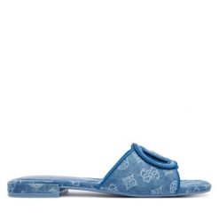 Klapki Guess. Niebieskie klapki damskie Guess, z aplikacjami, bez obcasa, bez zapięcia. Za 499.99 zł.