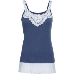 Top z koronką bonprix indygo-biały melanż. Niebieskie topy damskie bonprix, bez wzorów, z koronki, bez kołnierzyka, bez ramiączek. Za 32.99 zł.