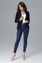Granatowa Elegancka Taliowana Marynarka bez Zapięcia. Brązowe marynarki i żakiety damskie Katrus, bez wzorów, z materiału, eleganckie, bez kołnierzyka, bez ramiączek. Za 269.00 zł.