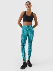 4F Legginsy treningowe z wysokim stanem damskie - turkusowe XL. Niebieskie legginsy damskie 4F, bez wzorów, z dzianiny. W wyprzedaży za 99.99 zł.