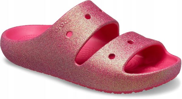 Klapki Dla Dorosłych Crocs Crocs Classic Iridescent Glitter. Czerwone klapki damskie Crocs, bez wzorów, z materiału, bez obcasa, bez zapięcia. Za 159.99 zł.