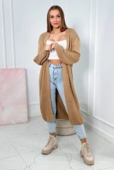 Sweter długi kardigan camelowy. Kardigany damskie KESI, l, bez wzorów, z dzianiny, eleganckie, bez kołnierzyka, plus size. Za 190.70 zł.