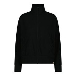 Kurtka damska z zamkiem i wysokim kołnierzem CMP. Czarne kurtki sportowe damskie CMP, na zimę, bez wzorów, z polaru, bez ramiączek, bez kaptura, narciarskie. Za 323.50 zł.