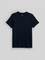 4F T-shirt slim gładki męski - granatowy XL. Niebieskie t-shirty męskie 4F, m, bez wzorów, z dzianiny, bez kołnierzyka, bez ramiączek. Za 69.99 zł.