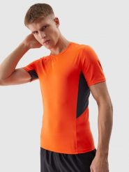 4F Koszulka treningowa slim z materiałów z recyklingu męska - pomarańczowa M. Brązowe t-shirty męskie 4F, m, bez wzorów, z dzianiny, bez kołnierzyka, bez ramiączek. W wyprzedaży za 59.99 zł.
