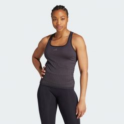 Top AEROKNIT. Czarne topy damskie Adidas, xl, bez wzorów, z materiału, sportowe, bez kołnierzyka, bez ramiączek. Za 159.00 zł.