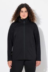 Damskie Bluza dresowa powerstretch stójka odblaski. Czarne bluzy damskie Ulla Popken, plus size, bez wzorów, z dresówki, bez ramiączek, bez kaptura. Za 279.99 zł.