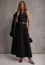 Czarna Rozkloszowana Spódnica z Wiskozy z Dodatkowym Paskiem z Klamrą Lowedina. Czarne spódnice damskie Renee, l, bez wzorów, z wiskozy, maxi, oversize. Za 179.99 zł.