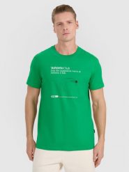 4F T-shirt regular z nadrukiem męski - zielony M. Zielone koszulki sportowe męskie 4F, m, bez wzorów, z bawełny, bez ramiączek. Za 69.99 zł.