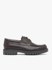 Ciemnobrązowe półbuty boat shoes. Brązowe półbuty męskie Ryłko, bez wzorów, z jeansu, bez obcasa, bez zapięcia. Za 549.99 zł.
