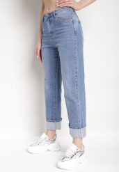 Niebieskie Jeansy z Podwijanymi Nogawkami z Cyrkoniami Danrava. Niebieskie jeansy damskie Born2be, bez wzorów, z jeansu, glamour. Za 119.99 zł.
