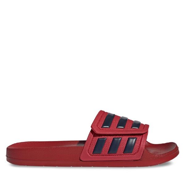 Klapki adidas. Czerwone klapki damskie Adidas, bez wzorów, sportowe, bez obcasa, bez zapięcia. Za 139.99 zł.