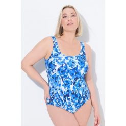 Damskie Strój kąpielowy wzorzysty bez miękkich miseczek okrągły dekolt. Niebieskie stroje kąpielowe damskie Ulla Popken, plus size, bez wzorów, z elastanu. Za 199.99 zł.