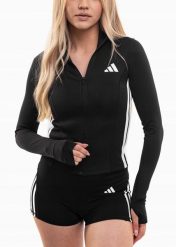 Bluza damska adidas Workout Essentials 3-Stripes Zip Through. Czarne bluzy damskie Adidas, xs, bez wzorów, z elastanu, bez ramiączek, bez kaptura. Za 200.99 zł.