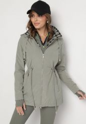 Ciemnozielona Kurtka Parka Ściągana w Pasie Aridra. Zielone kurtki damskie Born2be, l, bez wzorów, z jeansu, bez kaptura. Za 159.99 zł.