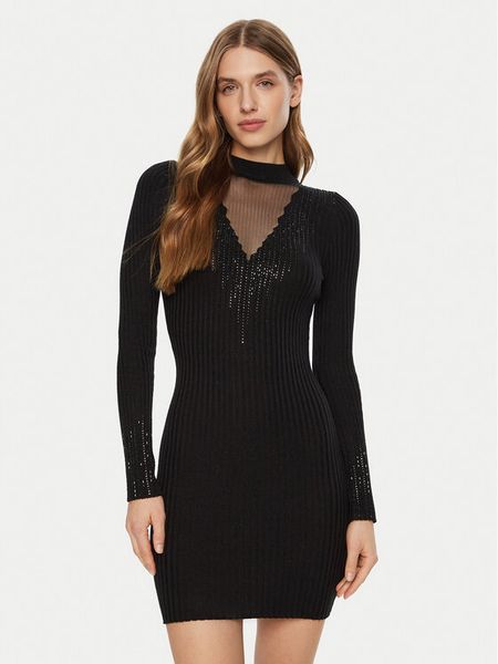 Guess Sukienka codzienna W5RK14 Z2Y50 Czarny Regular Fit. Czarne sukienki damskie Guess, na co dzień, s, z aplikacjami, z syntetyku, bez kołnierzyka, bez ramiączek, proste. Za 449.99 zł.