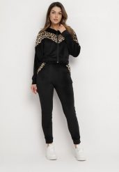 Czarny 2-Częściowy Komplet Dresowy z Animal Print Bluza z Kapturem i Spodnie z Kieszeniami Arieli. Czarne bluzy damskie Born2be, m, bez wzorów, z dresówki, bez ramiączek, z kapturem. Za 74.99 zł.
