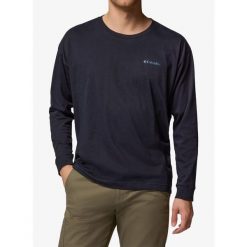 Bluza bez kaptura Columbia Black Butte LS Graphic Tee. Niebieskie bluzy męskie Columbia, bez wzorów, sportowe, bez ramiączek, bez kaptura. Za 146.99 zł.