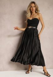 Czarna Plisowana Spódnica Maxi z Gumką w Talii Lirendil. Czarne spódnice damskie Renee, s, bez wzorów, eleganckie, maxi. Za 79.99 zł.