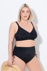 Damskie figi od bikini marszczona taśma wypełnienie z przodu. Czarne stroje kąpielowe damskie Ulla Popken, plus size, bez wzorów, z elastanu. Za 100.99 zł.