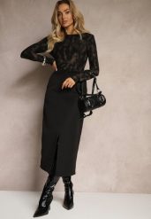 Czarna Spódnica Ołówkowa z Wiskozą High Waist z Rozcięciem Semivinia. Czarne spódnice damskie Renee, na co dzień, s, bez wzorów, z wiskozy, eleganckie, z podwyższonym stanem, midi, ołówkowe. Za 69.99 zł.