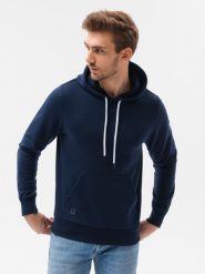 Bluza męska z kapturem BASIC - granatowa V3 - Rozmiar: S. Niebieskie bluzy męskie Ombre Clothing, m, bez wzorów, z bawełny, klasyczne, bez ramiączek, z kapturem. W wyprzedaży za 29.99 zł.