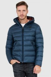 BLAUER Morska puchowa kurtka męska z kapturem. Niebieskie kurtki męskie Blauer USA, m, bez wzorów, z puchu, z kapturem. W wyprzedaży za 819.99 zł.