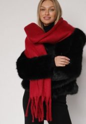 Bordowy Szalik z Frędzlami Owedarria. Czerwone szaliki damskie Born2be, bez wzorów, z dresówki. Za 44.99 zł.
