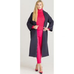 PŁASZCZ ELISABETTA FRANCHI (VIRGIN WOOL). Brązowe płaszcze damskie Elisabetta Franchi, bez wzorów, z wełny, bez kołnierzyka, bez kaptura. Za 4,029.00 zł.