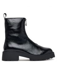 Calvin Klein Botki Chunky Zip Boot Shiny Lth HW0HW03200 Czarny. Czarne botki damskie Calvin Klein, bez wzorów, ze skóry, bez obcasa, na płaskiej podeszwie, bez zapięcia. Za 749.99 zł.