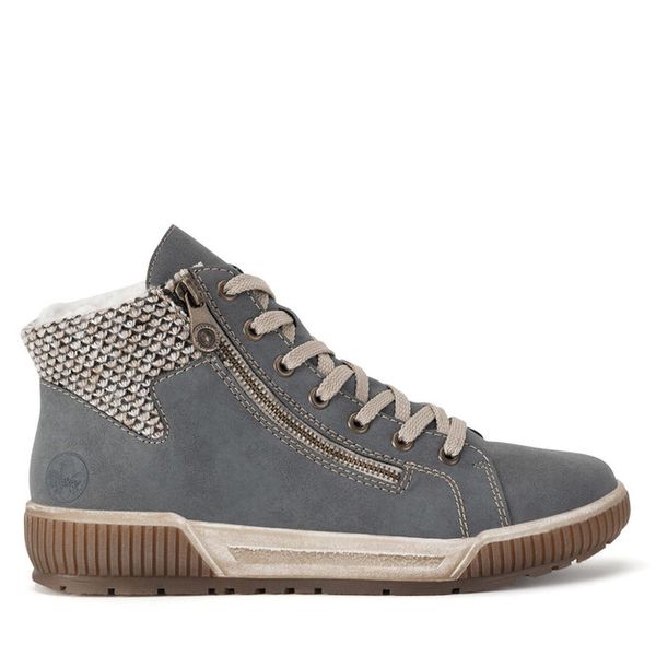 Trzewiki Rieker. Niebieskie botki damskie Rieker, bez wzorów, bez obcasa, na płaskiej podeszwie, bez zapięcia. Za 251.99 zł.