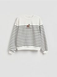 Bluza w paski z haftem - wielobarwny. Bluzy damskie Reserved, l, bez wzorów, z bawełny, bez ramiączek, bez kaptura. Za 89.99 zł.