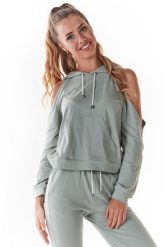 Krótka Bluza z Rozcięciami na Ramionach - Miętowa. Zielone bluzy damskie Infinite You, l, bez wzorów, z bawełny, bez ramiączek, bez kaptura. Za 167.90 zł.