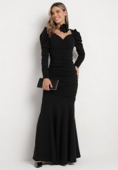 Czarna Sukienka Maxi z Marszczeniem Marabela. Czarne sukienki damskie Born2be, s, bez wzorów, bez kołnierzyka, bez ramiączek, maxi, rozkloszowane. Za 169.99 zł.