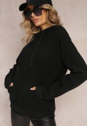 Czarna Dzianinowa Bluza z Nadrukiem i Kapturem Nehret. Czarne bluzy damskie Renee, xl, z aplikacjami, z dzianiny, bez ramiączek, z kapturem. Za 39.99 zł.