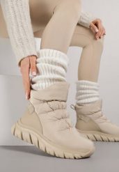 Ciemnobeżowe Pikowane Śniegowce na Grubej Tłoczonej Podeszwie Resita. Brązowe śniegowce damskie Born2be, z jeansu, bez zapięcia. Za 199.99 zł.