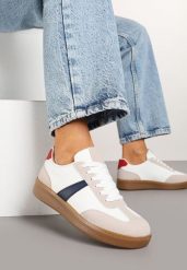 Biało-Granatowe Sneakersy Tenisówki z Geometrycznym Wzorem Hanivra. Białe trampki i tenisówki damskie Renee, bez wzorów, z jeansu, bez zapięcia. Za 74.99 zł.