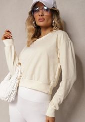 Jasnobeżowa Bluza z Bawełną ze Ściągaczami przy Rękawach i w Pasie Alberia. Brązowe bluzy damskie Renee, l, bez wzorów, z bawełny, casualowe, bez ramiączek, bez kaptura. Za 24.99 zł.