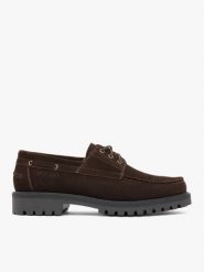 Ciemnobrązowe półbuty boat shoes. Brązowe półbuty męskie Ryłko, bez wzorów, z jeansu, bez obcasa, bez zapięcia. Za 549.99 zł.