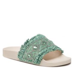 Klapki Brenda Zaro. Zielone klapki damskie Brenda Zaro, bez wzorów, bez obcasa, bez zapięcia. Za 149.99 zł.